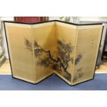 A Japanese gilt screen decorated with pine branches together with a Chinese rectangular wall