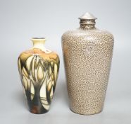 A Moorcroft vase, and a German stoneware flask,Moorcroft vase 16 cms high.