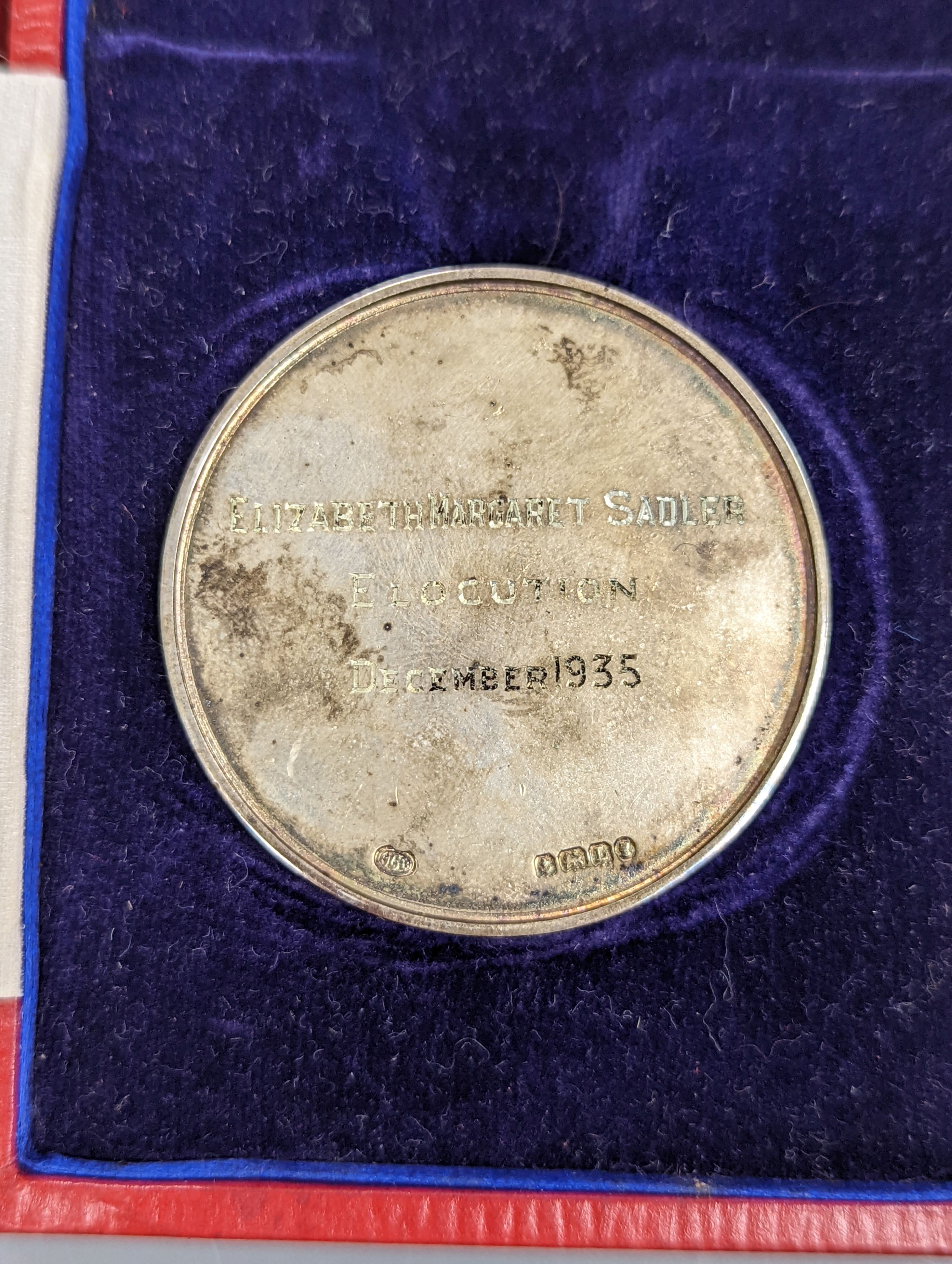 A silver Guildhall School elocution medal, 1935, and a humorous watercolour - Image 3 of 3