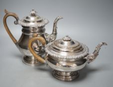 An Old Sheffield plate teapot and matching hot water pot, 22cm