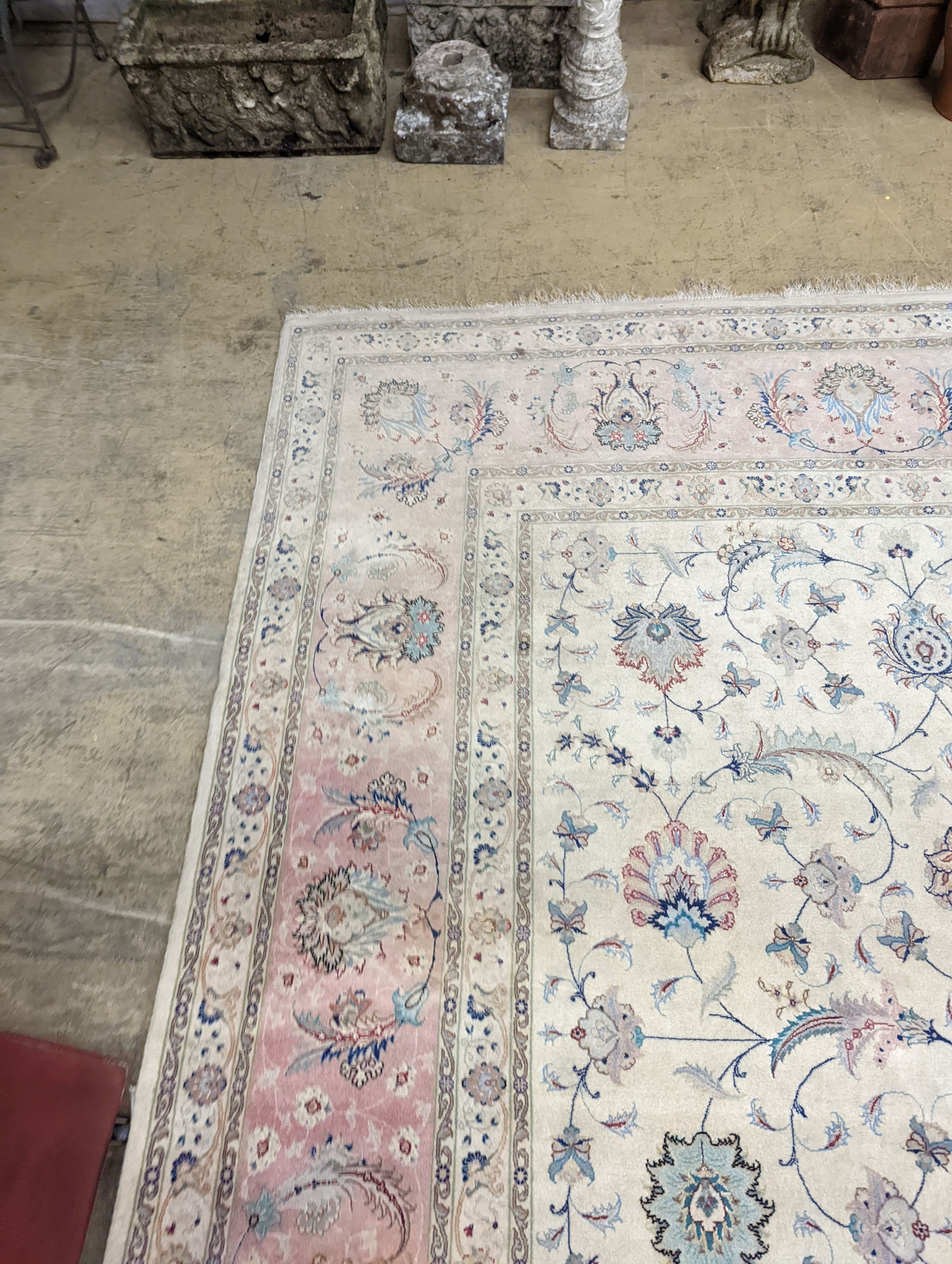 A Persian Tabriz ivory ground carpet, 410 x 300 - Image 8 of 10