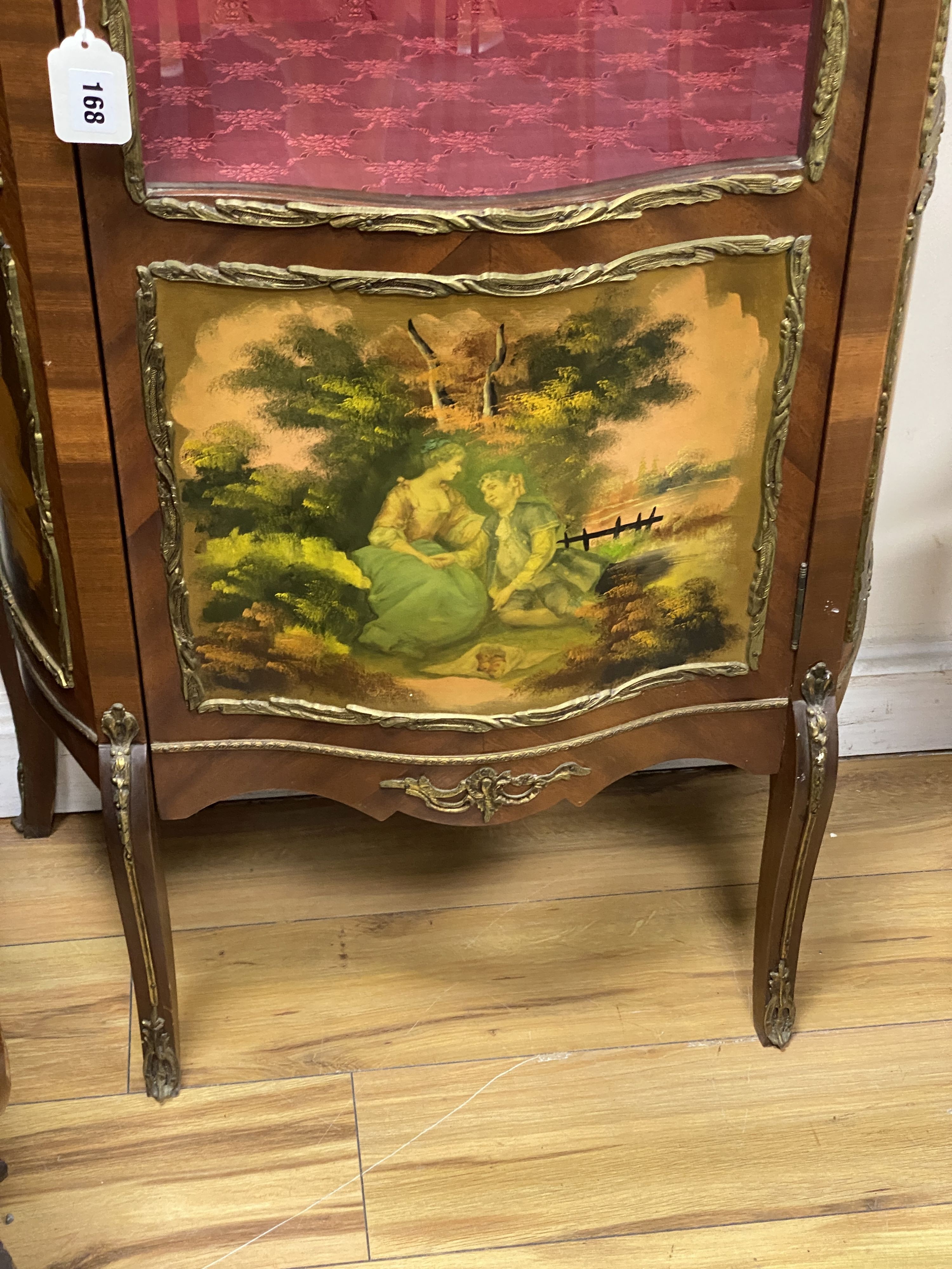 A pair of reproduction gilt metal mounted Vernis Martin style serpentine front vitrine, width - Image 3 of 3