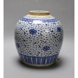 An 18th-century Chinese blue and white ovoid jar, 23 cm high