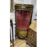 A reproduction gilt metal mounted Vernis Martin style bow front corner cabinet, width 60cm, depth