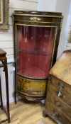 A reproduction gilt metal mounted Vernis Martin style bow front corner cabinet, width 60cm, depth