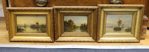 Lodewijk Johannes Kleijn (1817-1897), three oils on wooden panels, River landscapes, one signed,