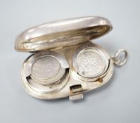 An Edwardian silver twin compartment sovereign case, Birmingham, 1905, 49mm.
