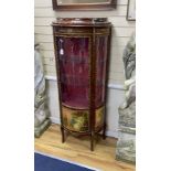 A reproduction gilt metal mounted Vernis Martin style bow front vitrine, width 68cm, depth 36cm,