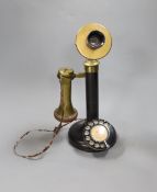 A brass mounted pillar telephone,34cms high.