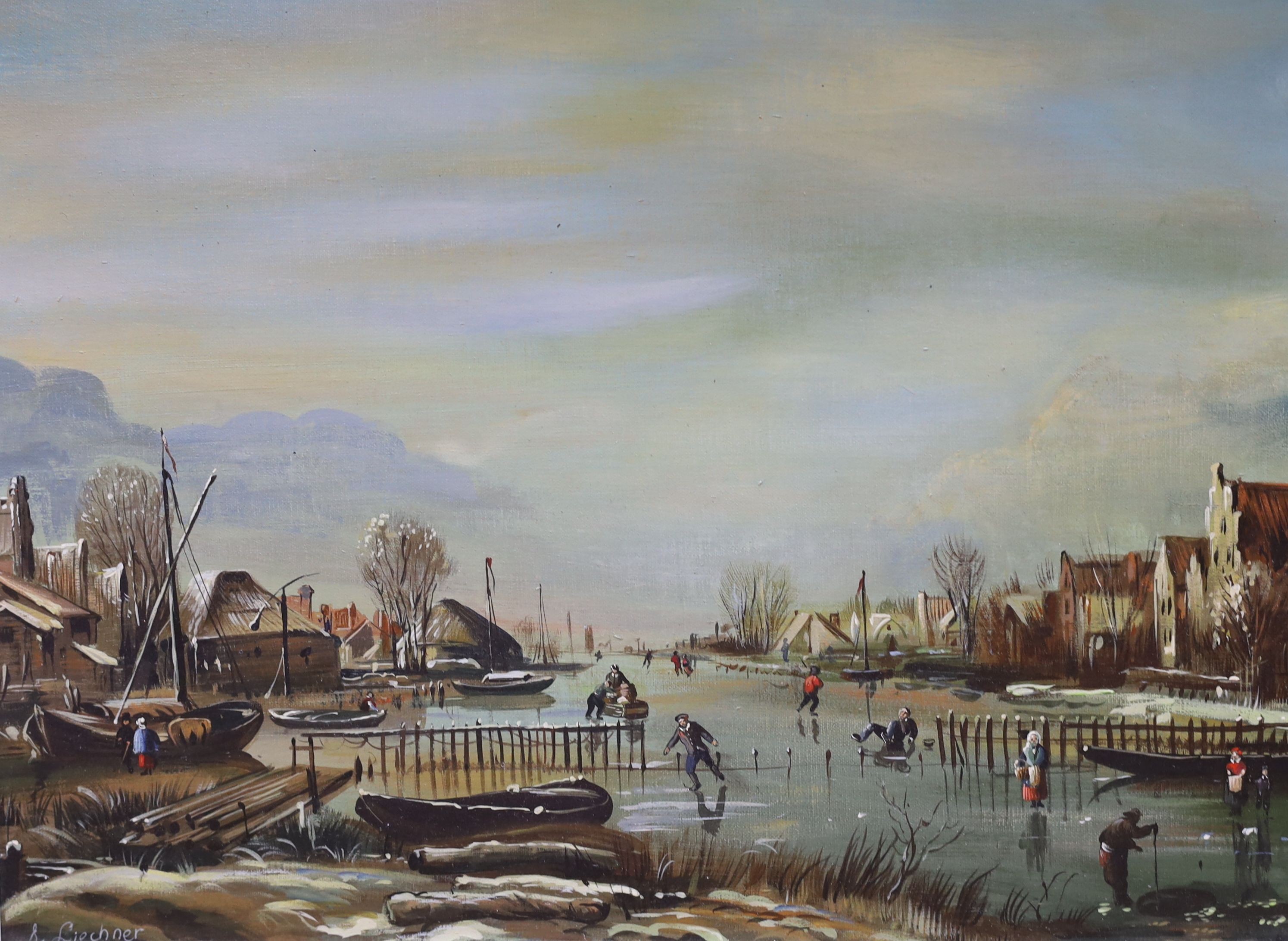 A. Liechner, pair of oils on canvas, Dutch winter landscape, signed, 30 x 40cm - Image 2 of 3