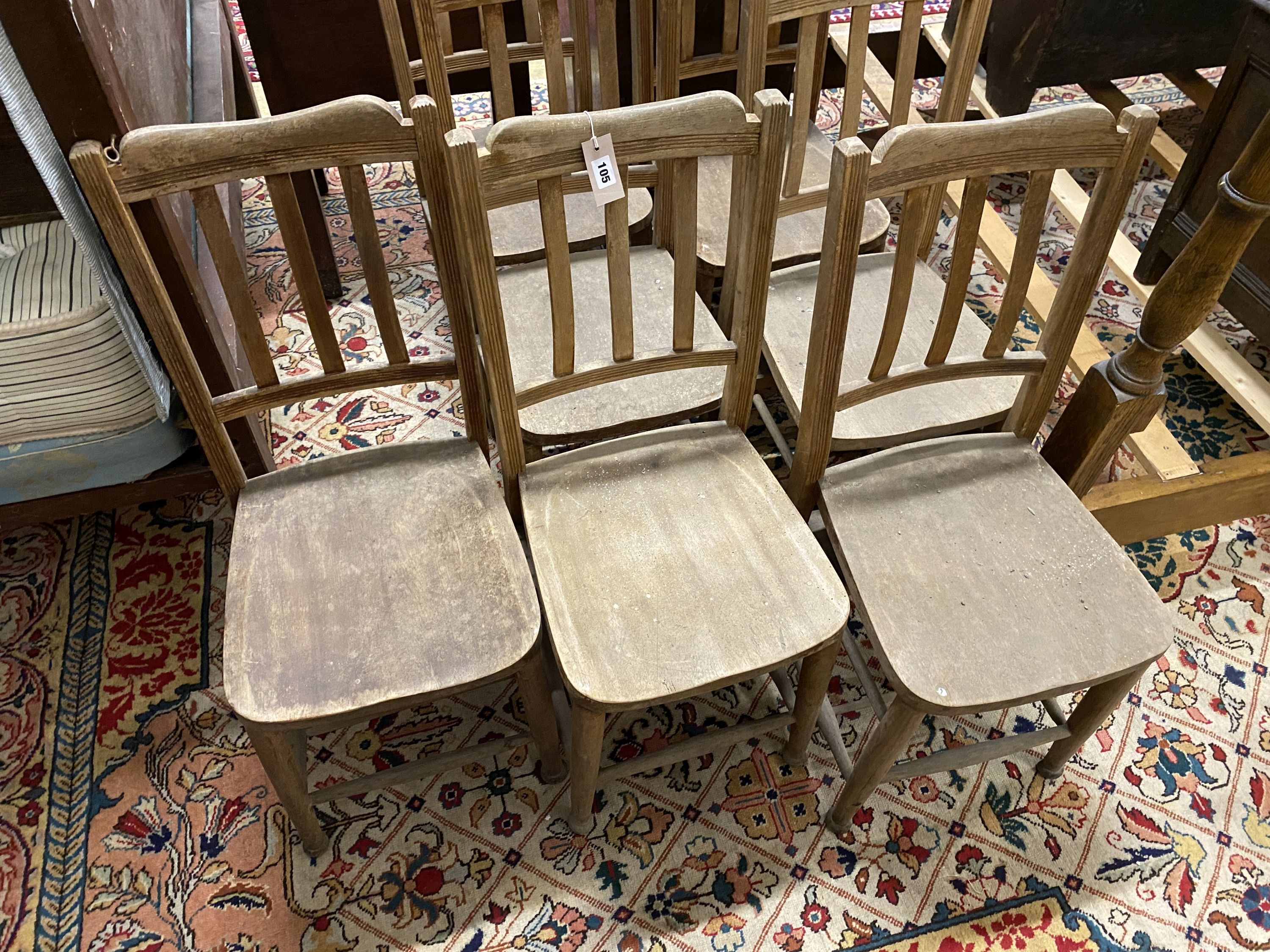 A set of seven beech chapel chairs - Image 2 of 2