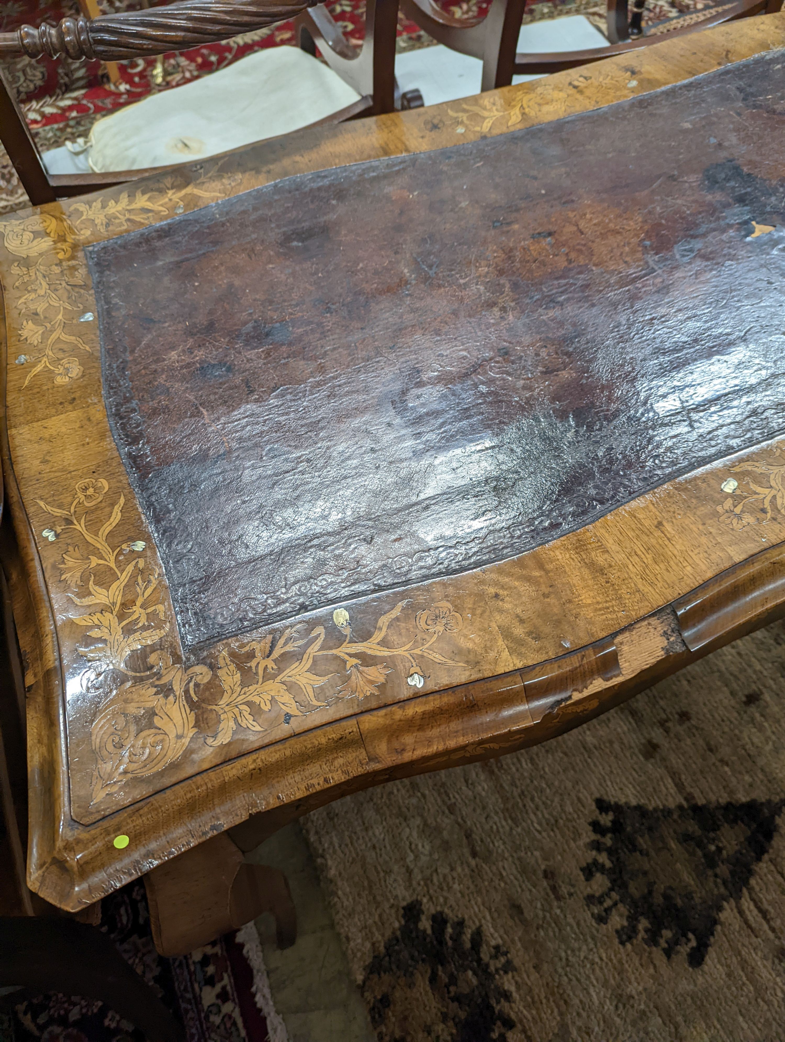 A 19th century mother of pearl and marquetry inlaid writing table, width 120cm, depth 65cm, height - Image 2 of 6