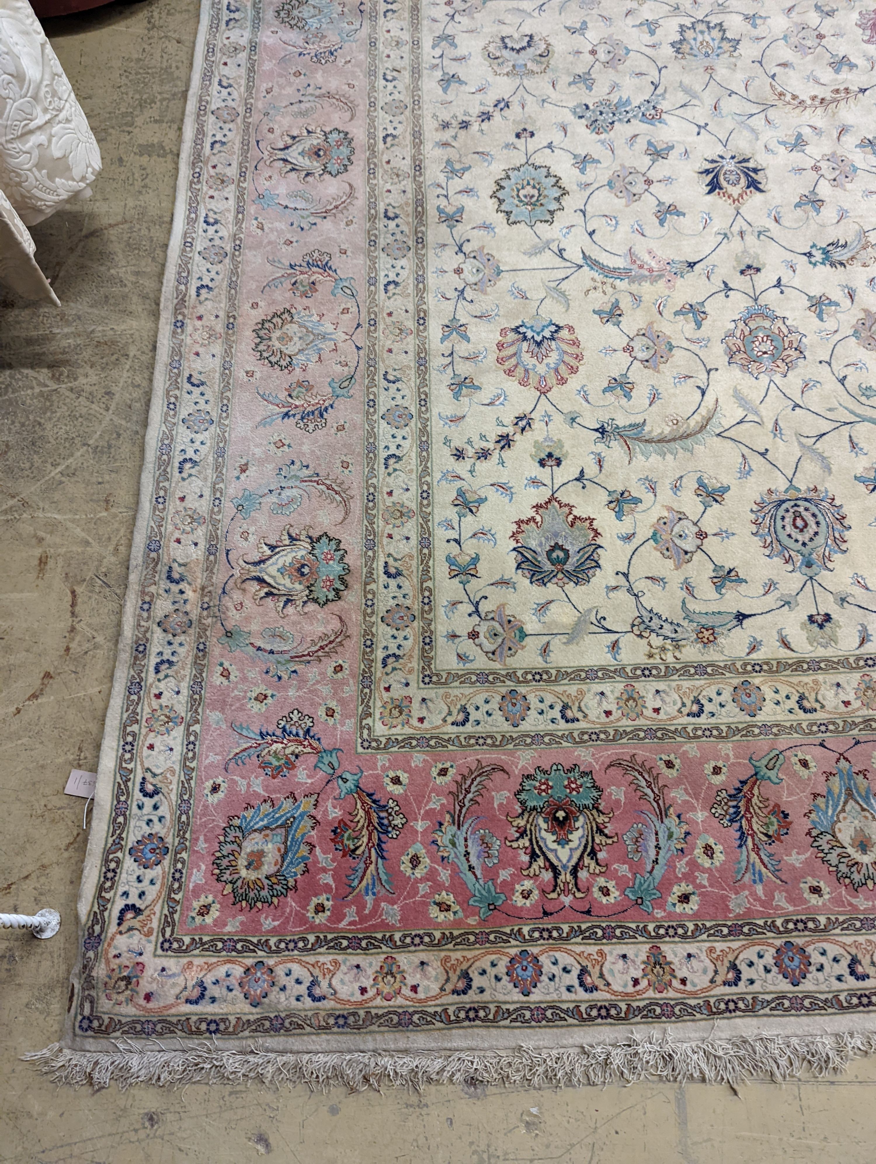 A Persian Tabriz ivory ground carpet, 410 x 300 - Image 2 of 10