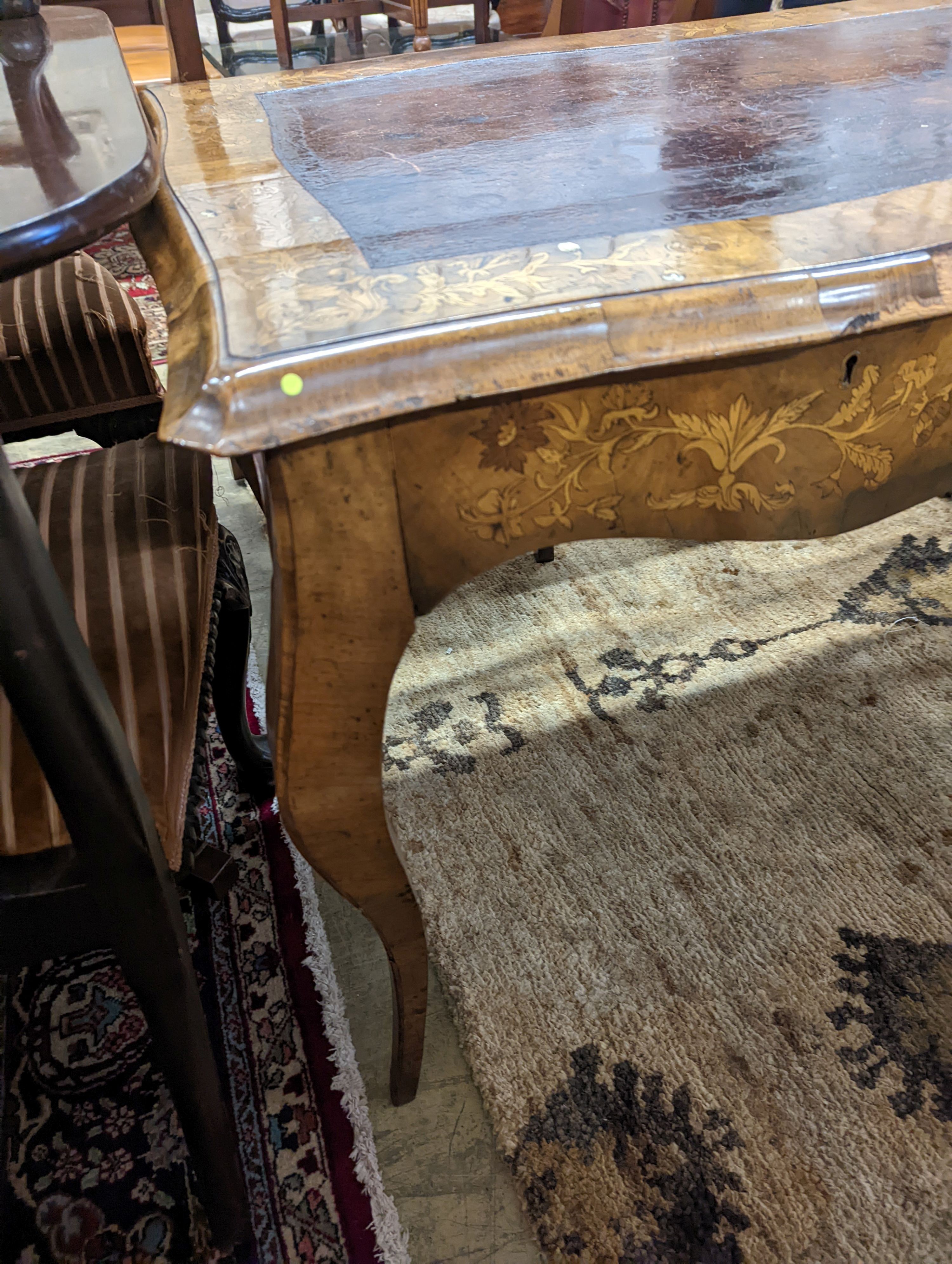 A 19th century mother of pearl and marquetry inlaid writing table, width 120cm, depth 65cm, height - Image 5 of 6