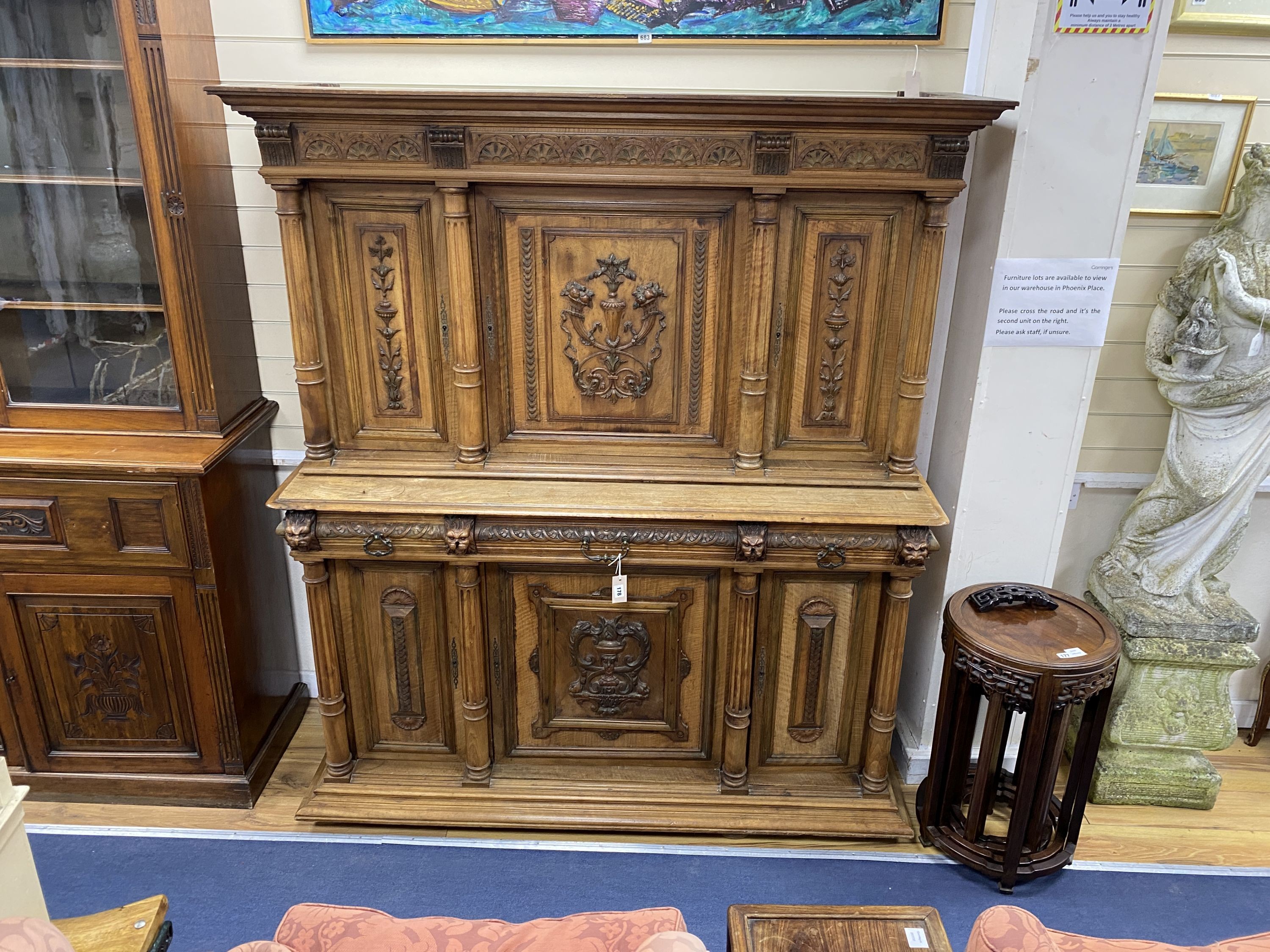 An early 20th century French carved walnut buffet, length 158cm, depth 54cm, height 185cm - Image 2 of 2