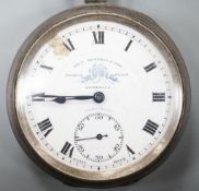 A George V silver open faced keyless pocket watch, by Thomas Russell & Son, Liverpool, with Roman