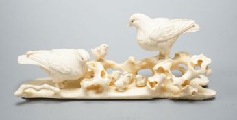 A Japanese ivory birds carving, Meiji period, 15cm