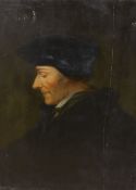 19th century School in the manner of Hans Holbein II, oil on wooden panel, Portrait of Erasmus of