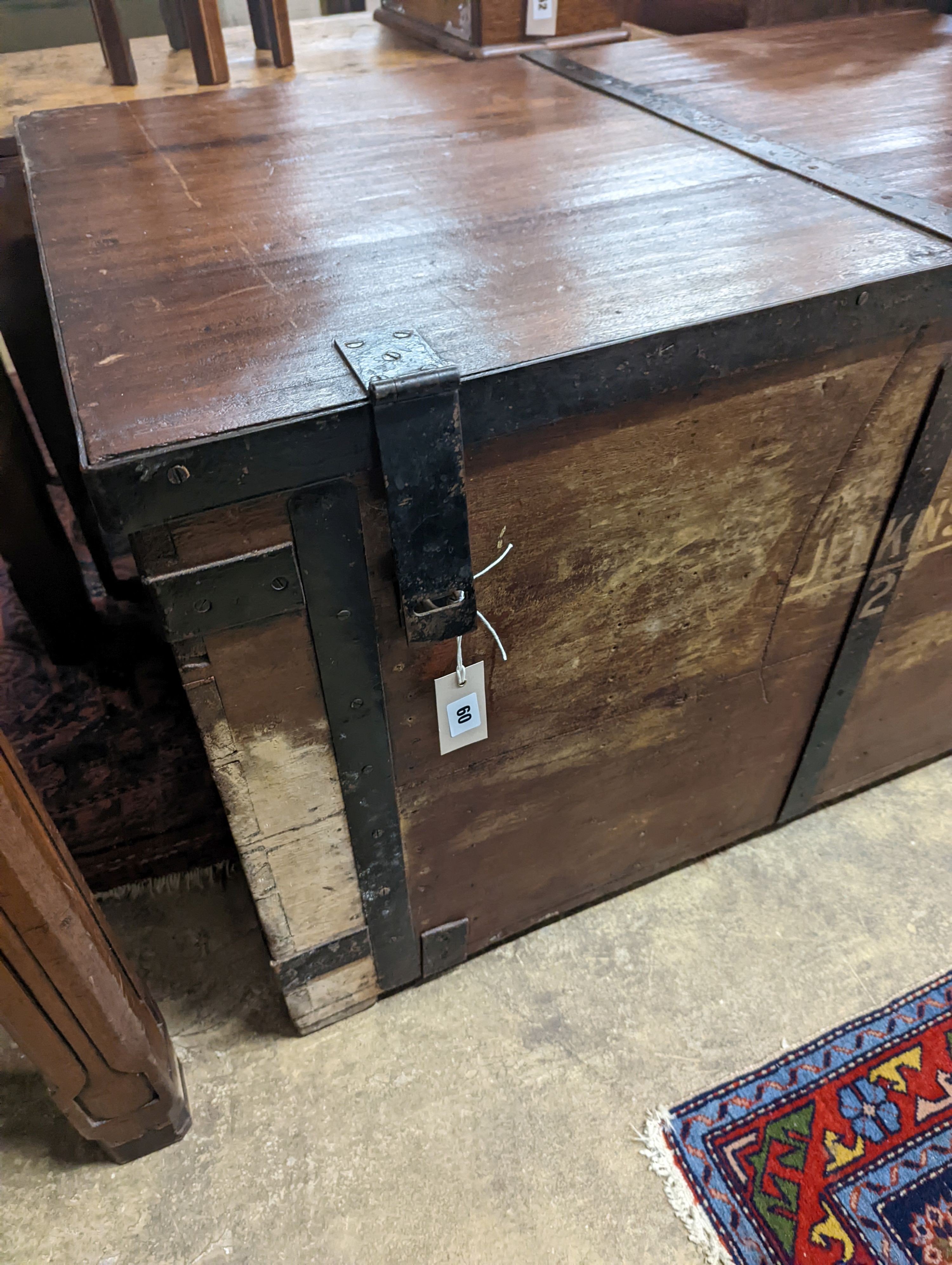 A Victorian iron bound teak trunk with zinc lined interior, width 110cm, depth 67cm, height 61cm - Image 3 of 5