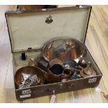 Copper and silver plated ware in trunk