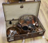 Copper and silver plated ware in trunk
