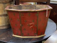 A painted wood octagonal waste paper bin, width 49cm, depth 29cm, height 35cm