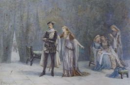 Florence Elizabeth Maplestone (act.1868-1888), watercolour, Queen Anne entreating Richard II to