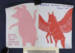 David Shrigley (1968-), two colour prints, 'People expect so much from me' and 'Some of my best