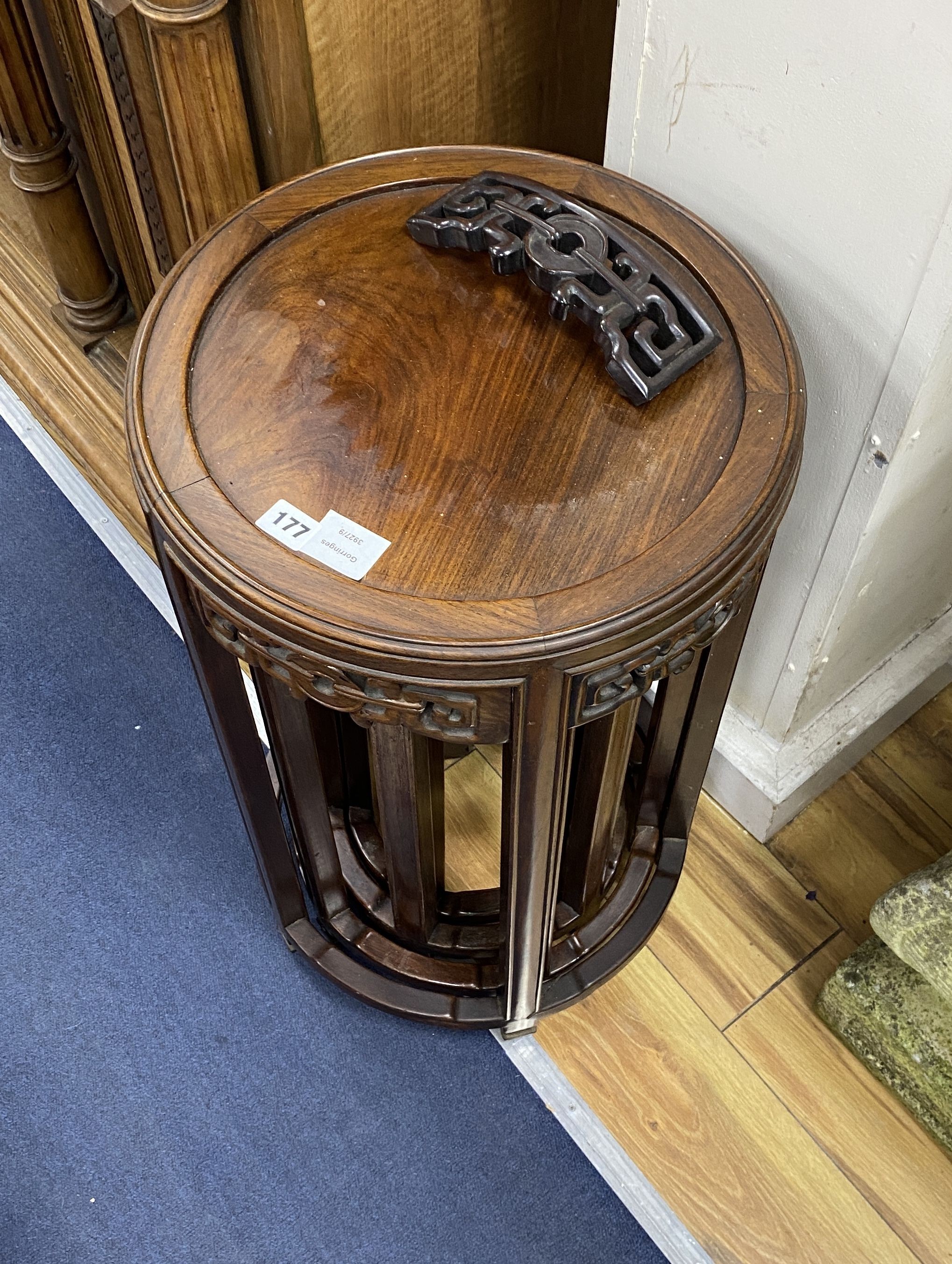 A nest of four Chinese hardwood circular tables, largest diameter 40cm, height 67cm - Image 2 of 2