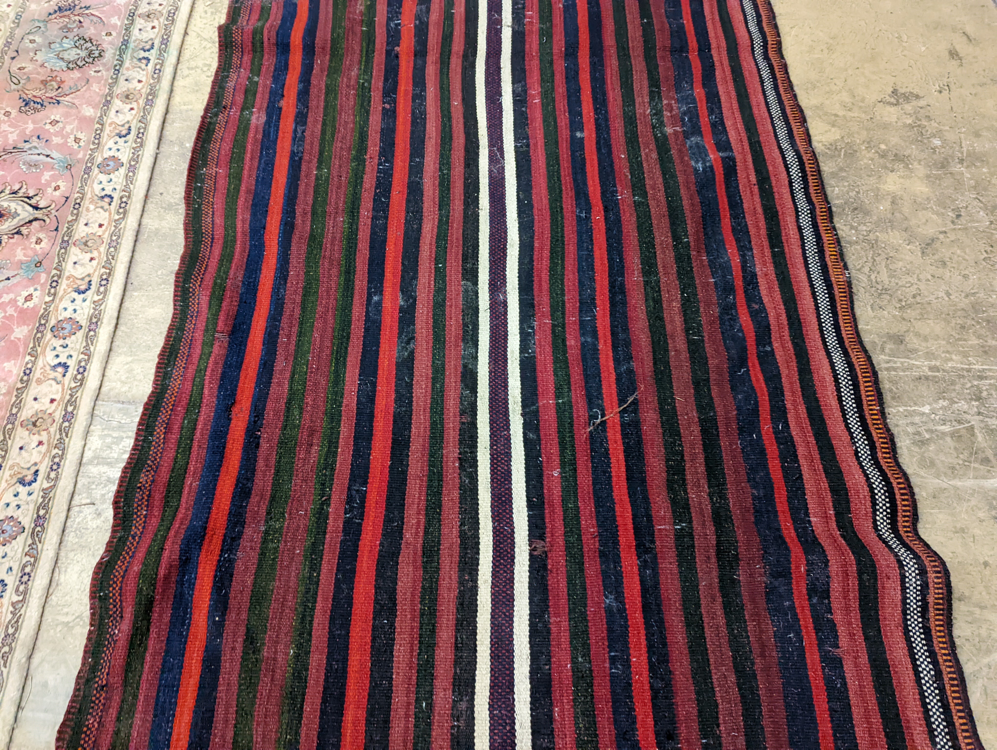 A polychrome flatweave hall carpet, 380 x 124cm - Image 4 of 7