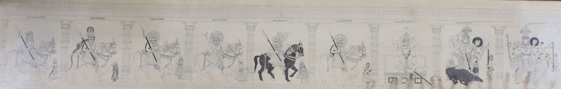 J & H Storer, engraving, Indian frieze titled 'Pabooji, on Kesur Kali', 16.5 x 95cm