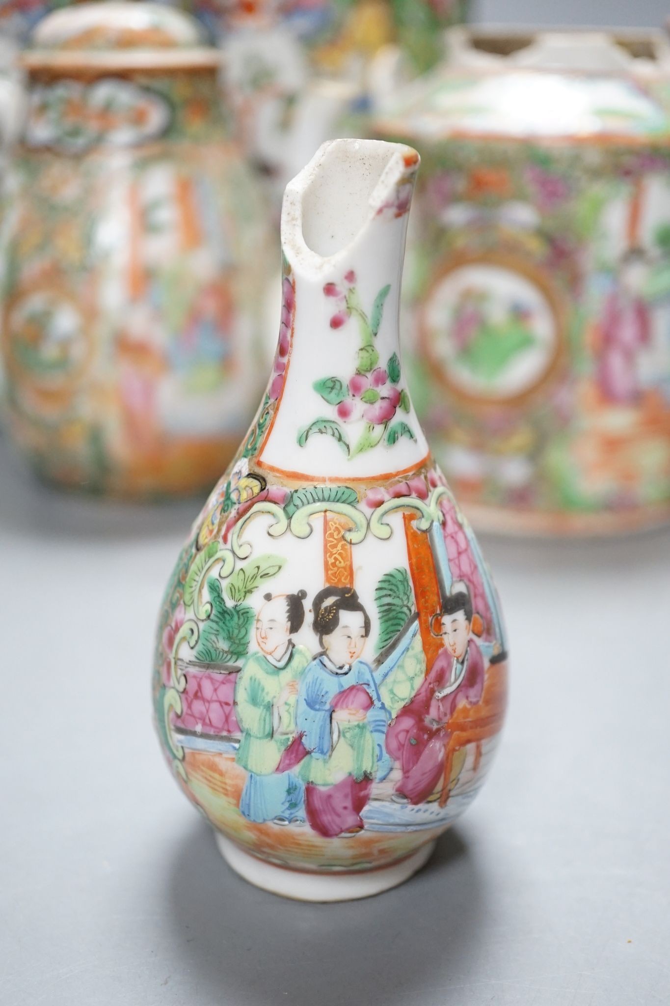 A group of Canton famille teawares and vases, largest 25cm - Image 7 of 18