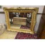 A Victorian giltwood and gesso rectangular wall mirror, width 124cm, height 106cm