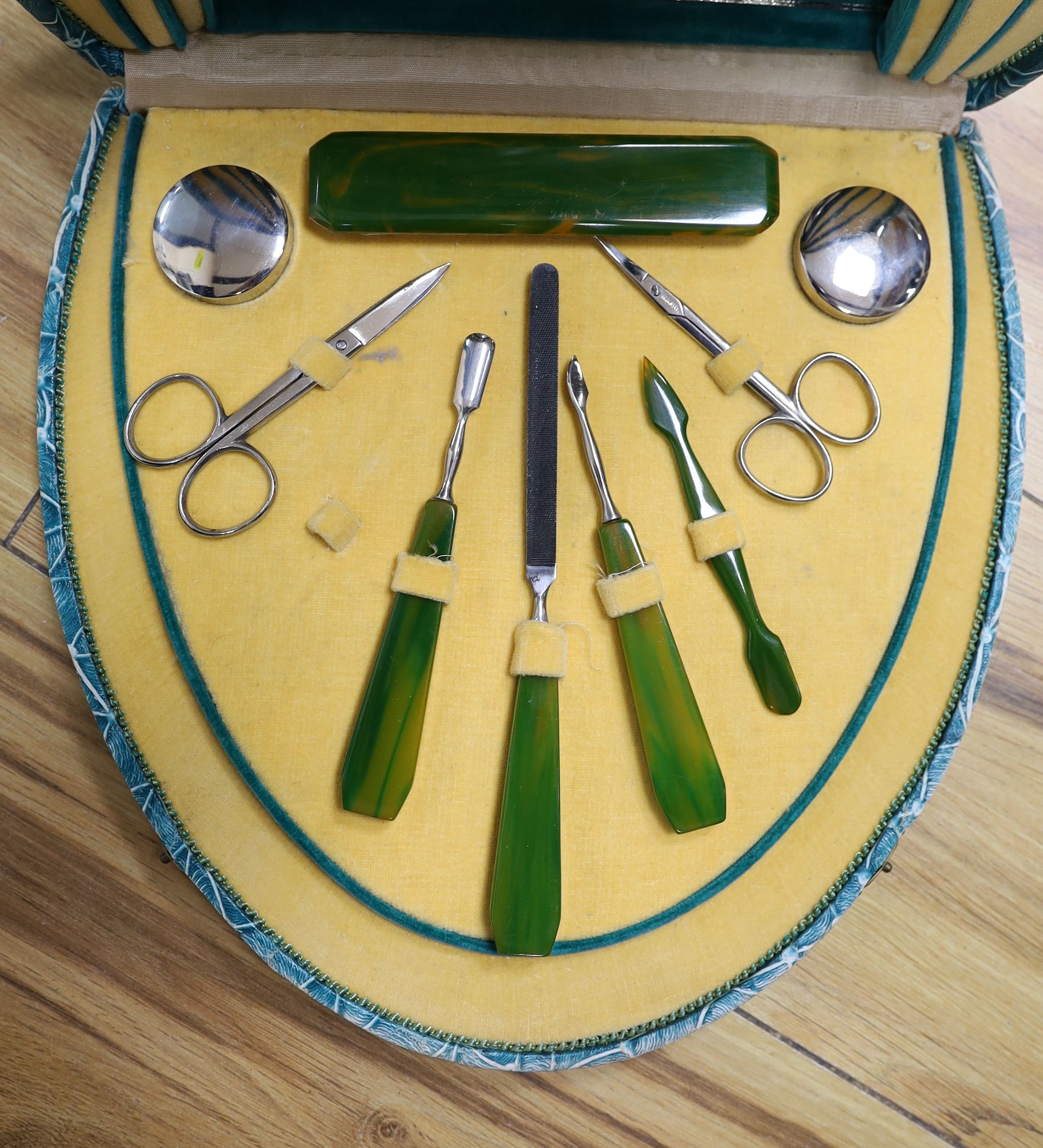 A cased manicure set, and ivory and silver mounted handle and an Egyptian ivory letter opener, 24cm - Image 2 of 7