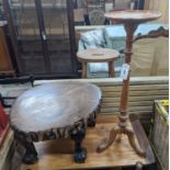 A rustic tree section low table, length 52cm, height 32cm together with a Victorian satin walnut