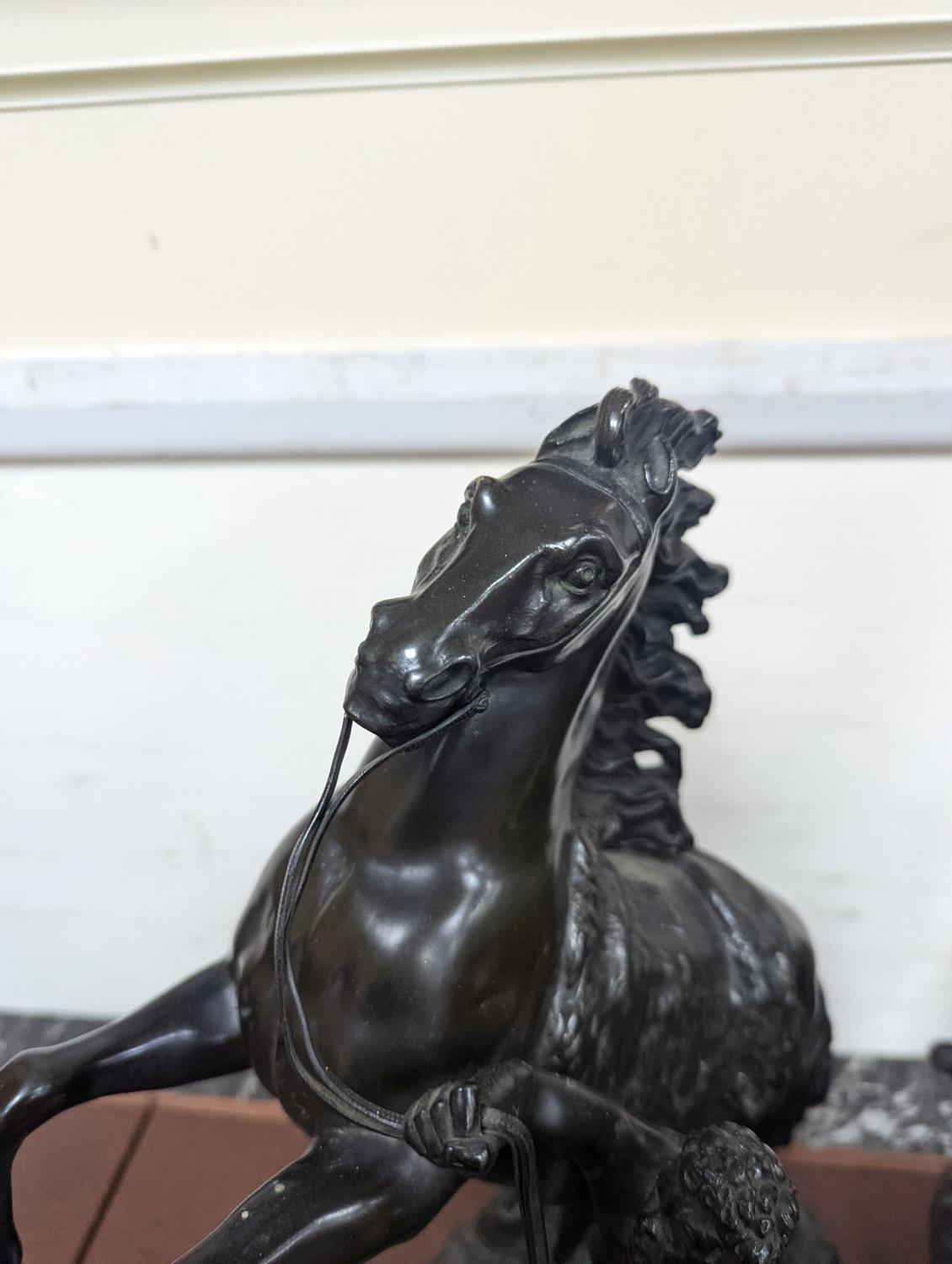 After Coustou, a pair of bronze Marly horses 41cm - Image 3 of 6