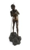 Giovanni Varlese (Italian, 1888-1922). A bronze figure of a fisherboy standing holding a fish to his