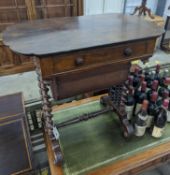 A 19th century Continental rosewood work table on spiral turned supports width 73cm, depth 45cm,