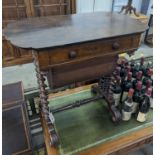 A 19th century Continental rosewood work table on spiral turned supports width 73cm, depth 45cm,