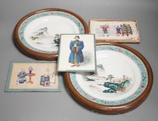 A group of Chinese pith paintings of court figures, production etc. and a pair of Chinese