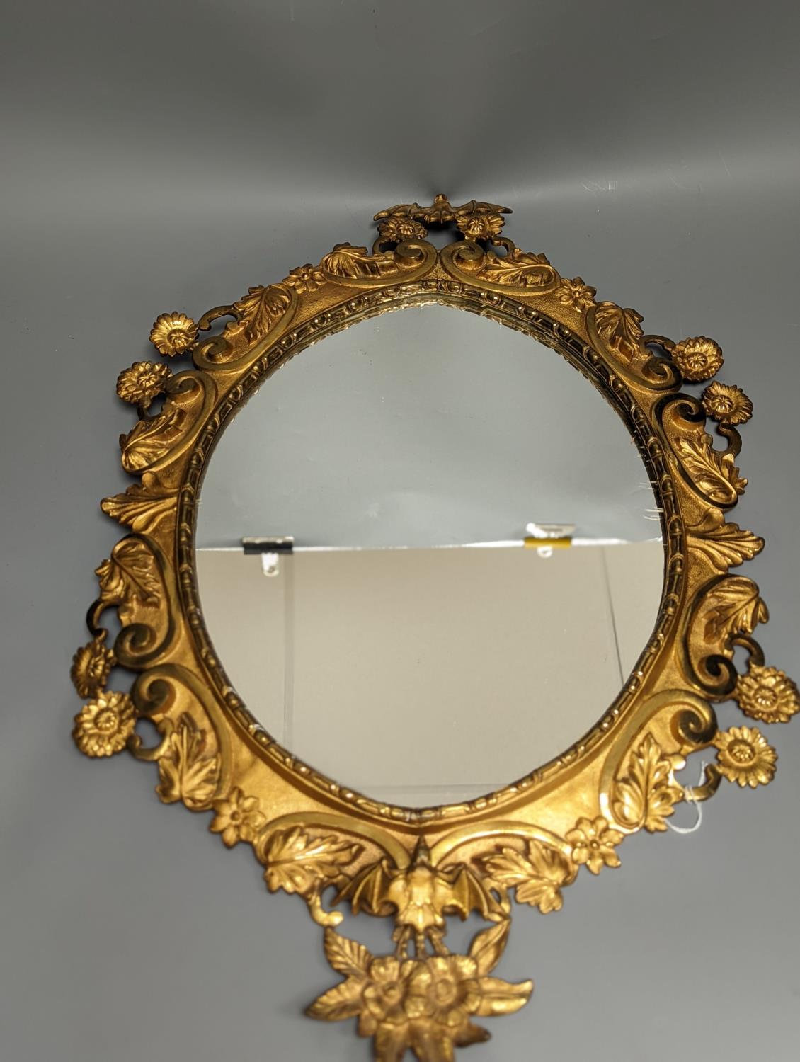 A pair of gilt brass wall mirrors, decorated with bats and flowers 56cm - Image 2 of 5