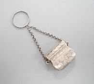 A Victorian novelty silver vinaigrette, modelled as a handbag, John Tongue, Birmingham, circa,
