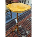 A Sheraton revival satinwood tripod table, with inlaid octagonal top, width 30cm depth 26cm height