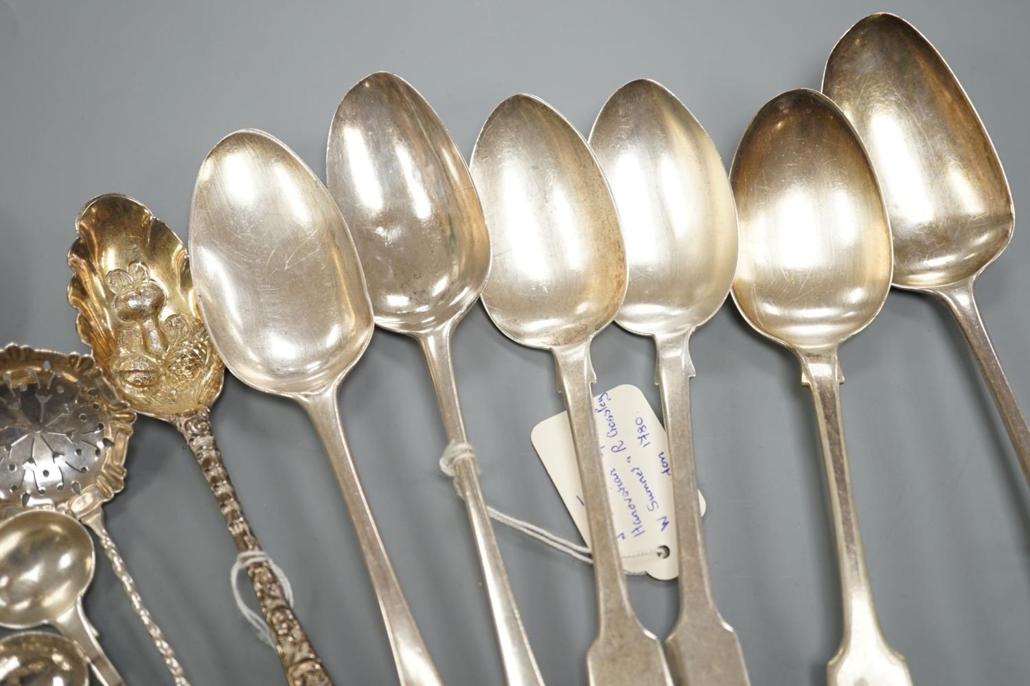 A small collection of 18th century and later silver flatware, including a table spoon by Thomas - Image 3 of 5