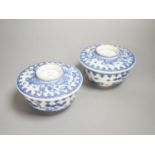 A pair of Japanese underglaze blue rice dishes and covers,Cover 13 cms diameter.