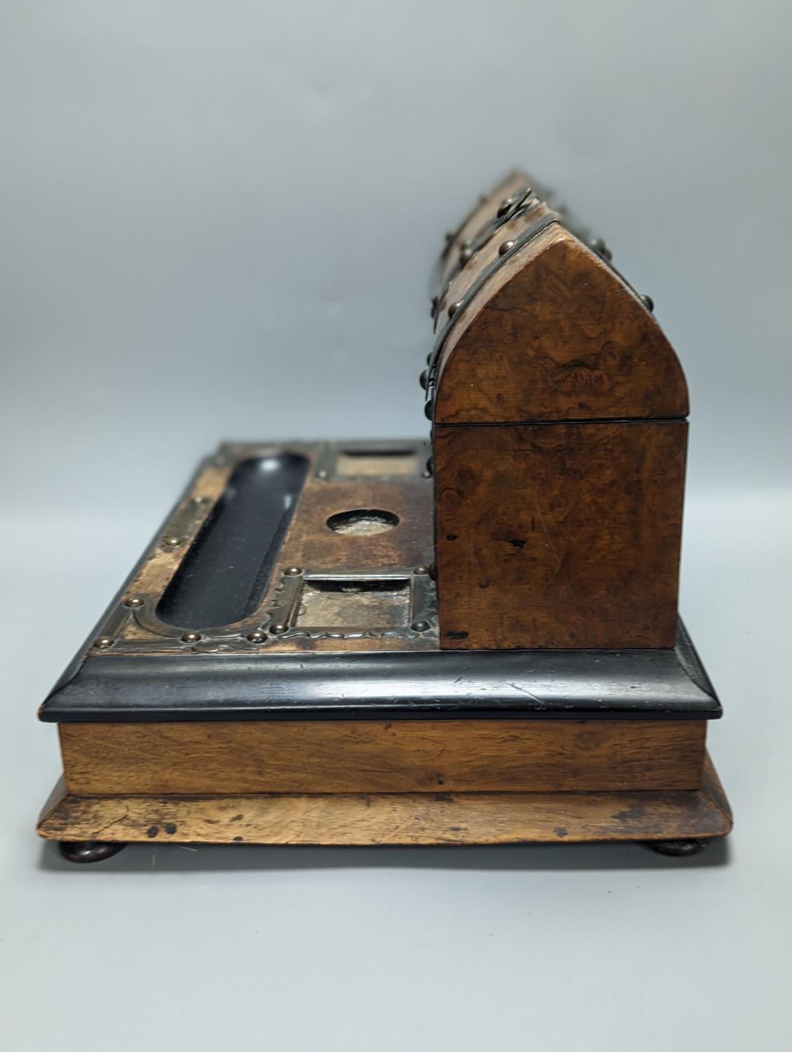 A Victorian brass bound walnut desk stand 36cm - Image 3 of 3