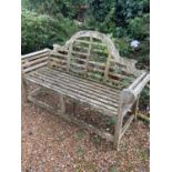 A pair of Lutyens design weathered teak garden benches, length 167cm, depth 58cm, height 104cm