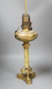 A French gilded bronze and green onyx oil lamp (converted to electricity later),84 cms including