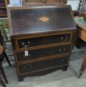 An Edwardian shell inlaid mahogany bureau, width 76cm, depth 44cm, height 97cm