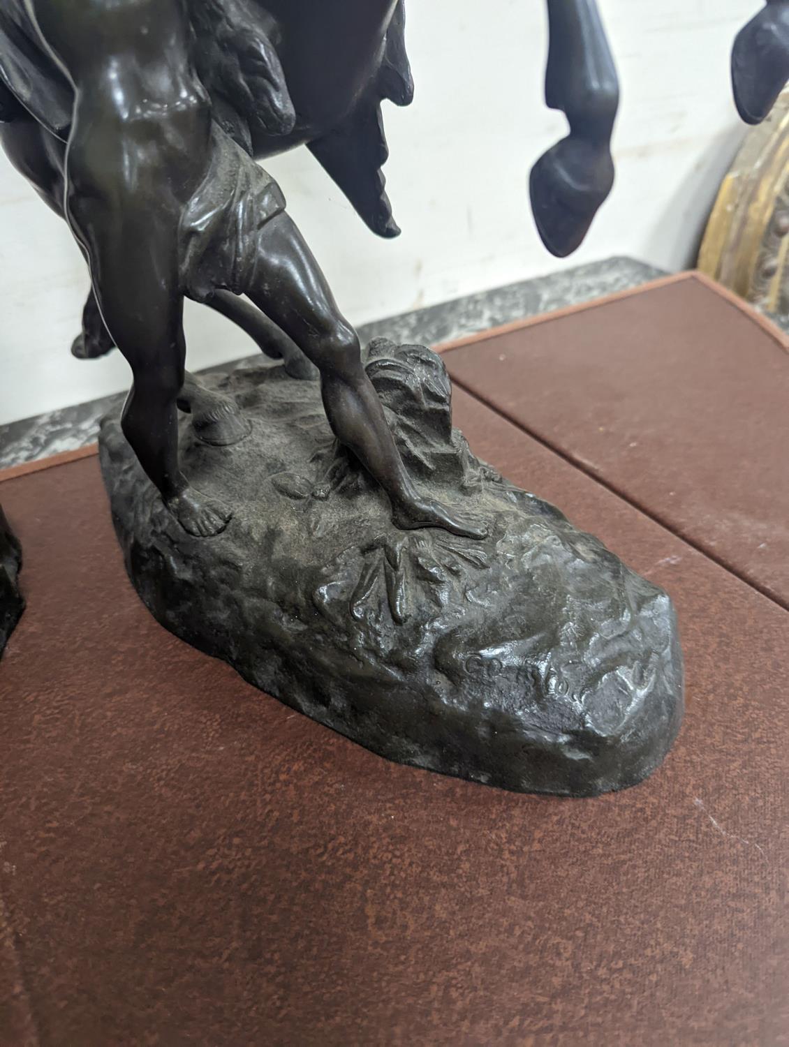 After Coustou, a pair of bronze Marly horses 41cm - Image 5 of 6